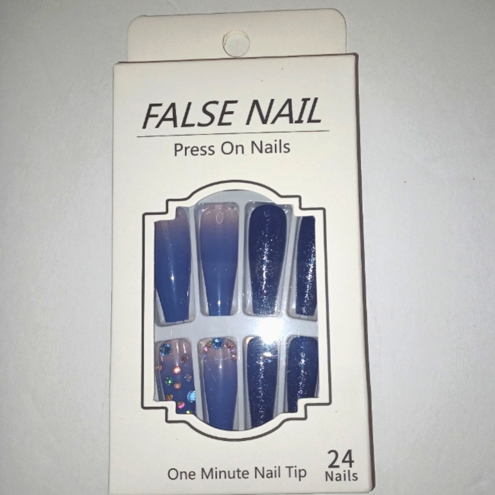 24pc Blue Gradient Coffin Nails